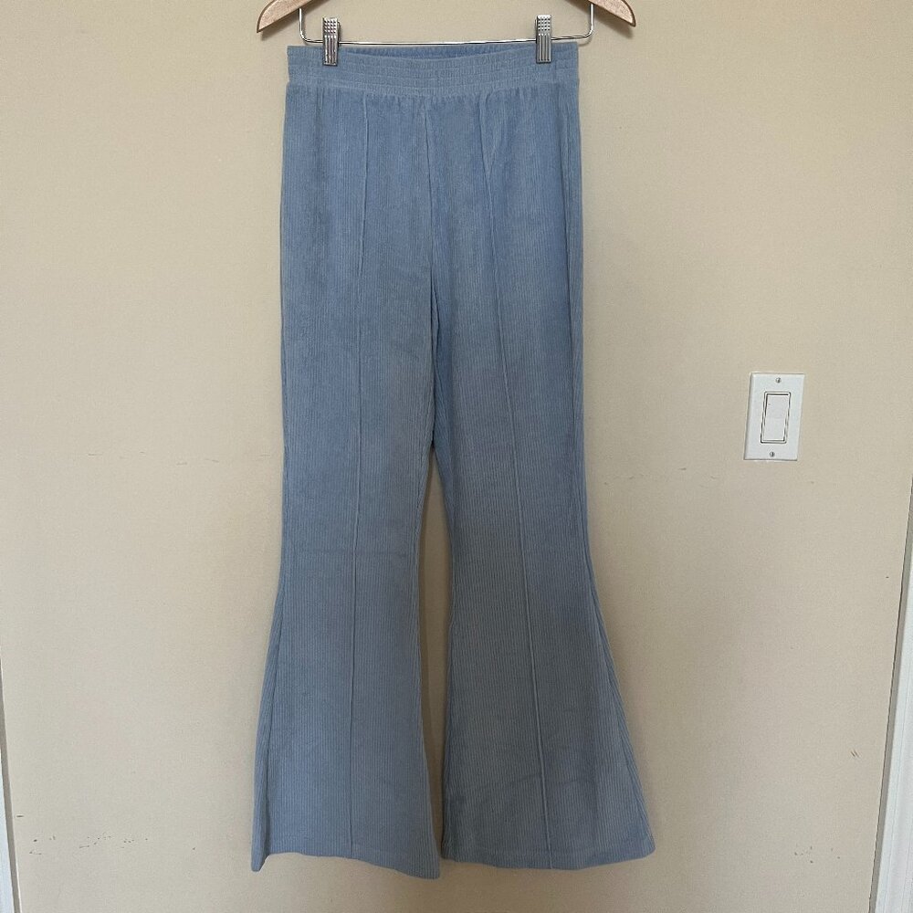 Aerie Groove-On Rib Velour Flare Soft High Rise Blue Lounge Pant Size Small New